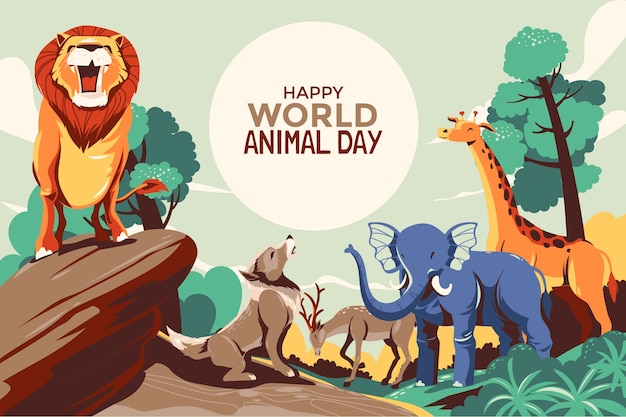 Płaski światowy dzień zwierząt w tle