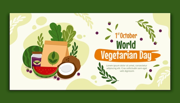 Płaski światowy szablon transparentu poziomego dnia wegetariańskiego