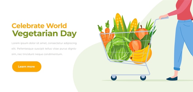 Bezpłatny wektor płaski światowy szablon transparentu poziomego dnia wegetariańskiego