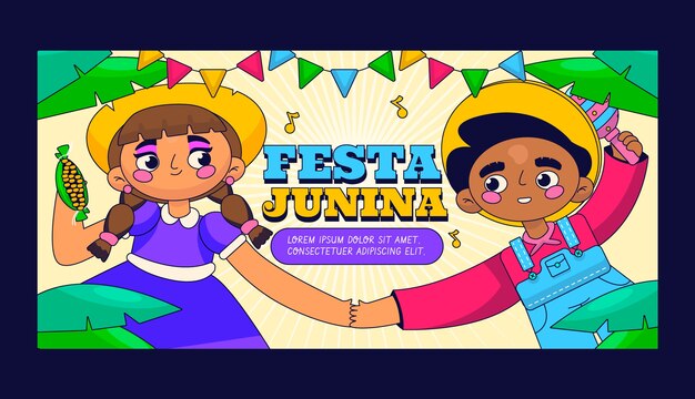 Płaski szablon banera poziomego festas juninas