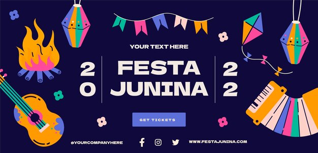 Płaski szablon banera poziomego festas juninas