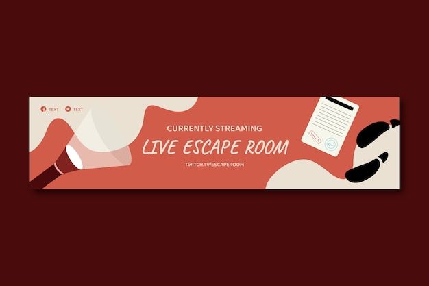 Bezpłatny wektor płaski szablon banera twitch escape room