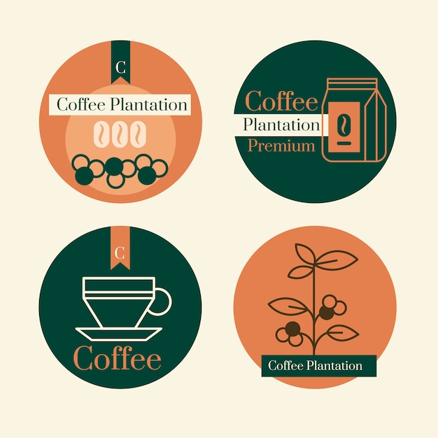 Bezpłatny wektor płaski szablon etykiet plantacji kawy