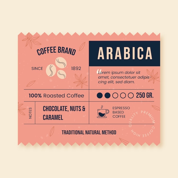Bezpłatny wektor płaski szablon etykiety kawy