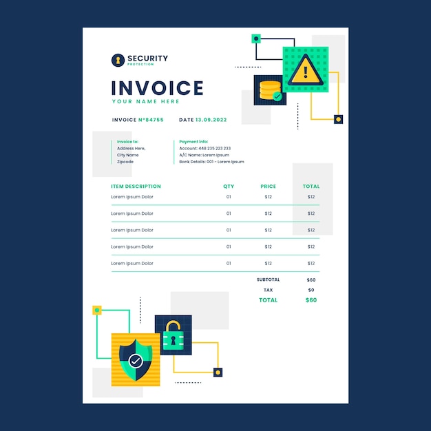 Bezpłatny wektor płaski szablon faktury prywatności danych