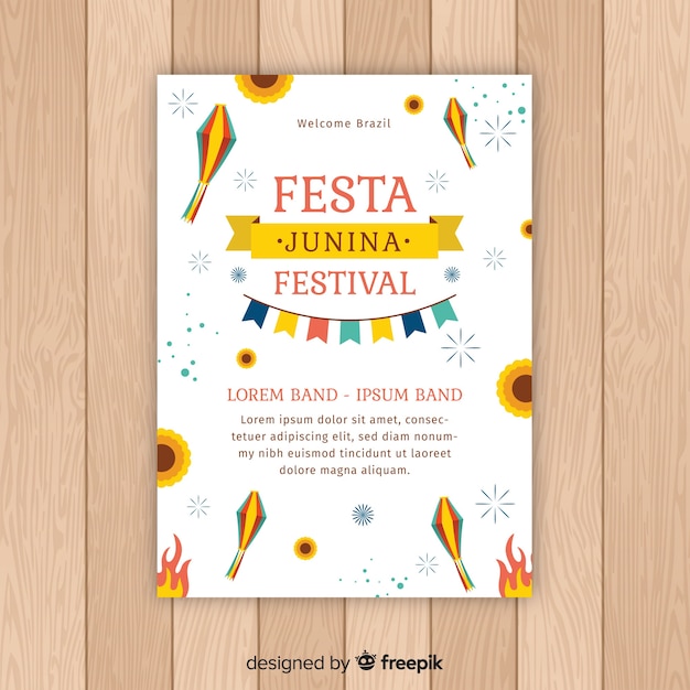 Bezpłatny wektor płaski szablon festa junina plakat