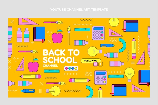Płaski Szablon Graficzny Kanału Youtube Z Powrotem Do Szkoły