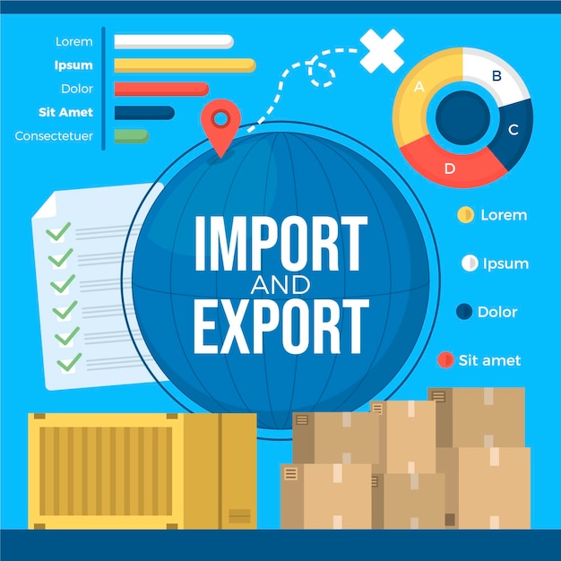 Bezpłatny wektor płaski szablon importu i eksportu infografiki