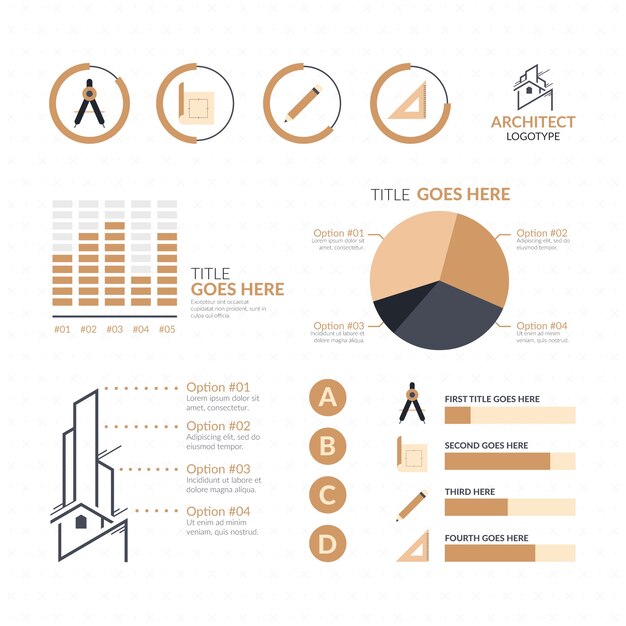 Płaski szablon infografiki usługi architekta