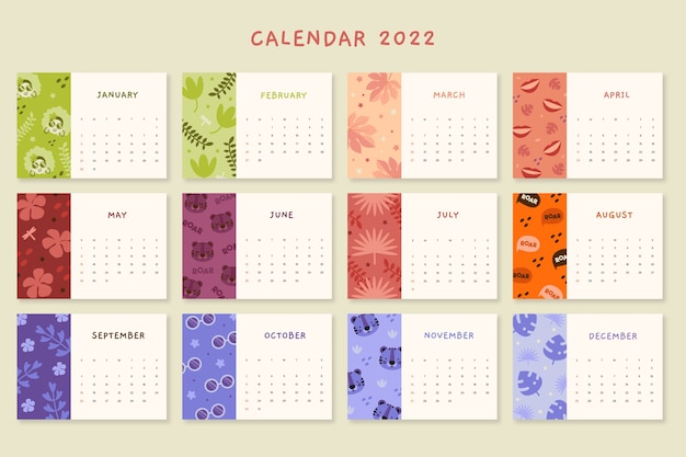 Bezpłatny wektor płaski szablon kalendarza 2022