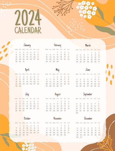 Płaski szablon kalendarza 2024