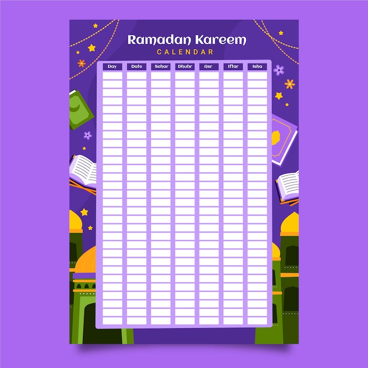 Bezpłatny plik Wektor płaski szablon kalendarza ramadan