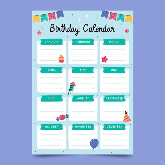 Płaski Szablon Kalendarza Urodzinowego