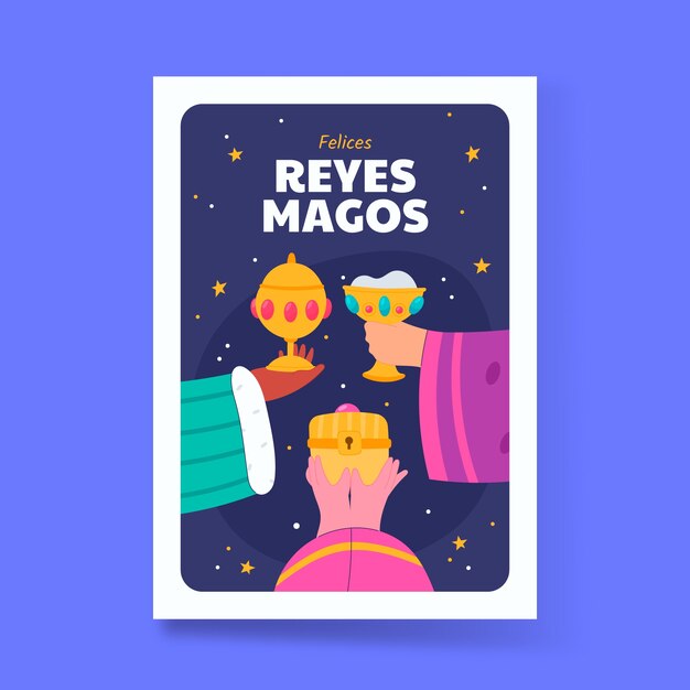 Bezpłatny wektor płaski szablon kartki z życzeniami dla reyes magos