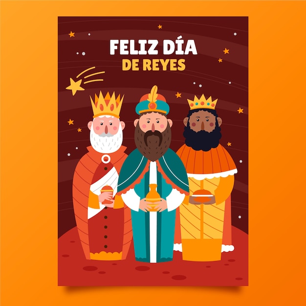 Płaski Szablon Kartki Z życzeniami Feliz Dia De Reyes