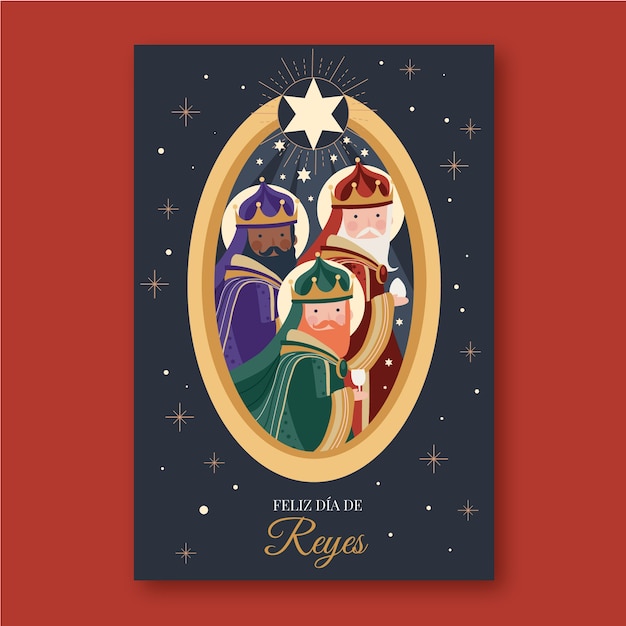 Płaski szablon kartki z życzeniami feliz dia de reyes