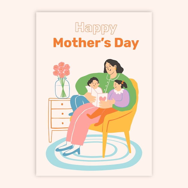 Bezpłatny wektor płaski szablon kartki z życzeniami na dzień matki