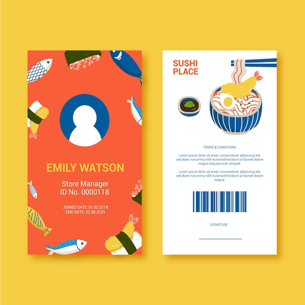 Płaski szablon karty identyfikacyjnej japońskiej restauracji