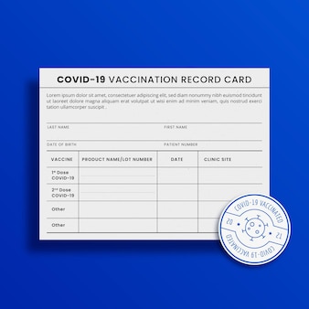 Płaski szablon karty szczepienia przeciwko koronawirusowi