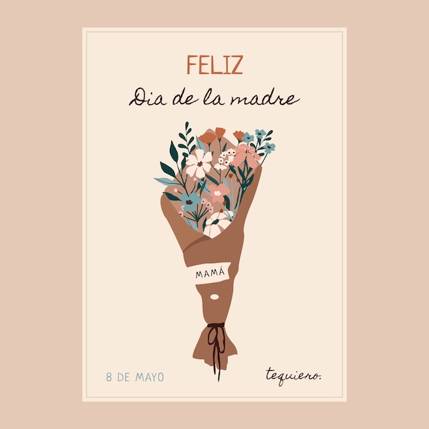Płaski szablon karty z pozdrowieniami dzień matki w języku hiszpańskim