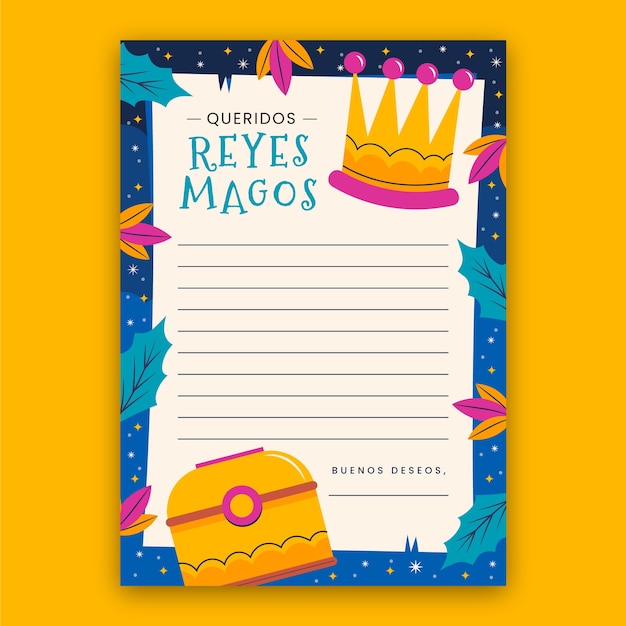 Bezpłatny wektor płaski szablon listu reyes magos