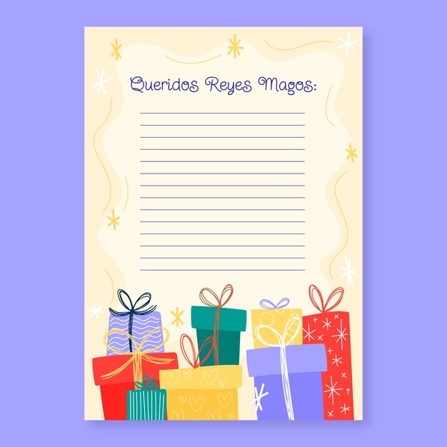 Płaski szablon listu życzeń Reyes Magos