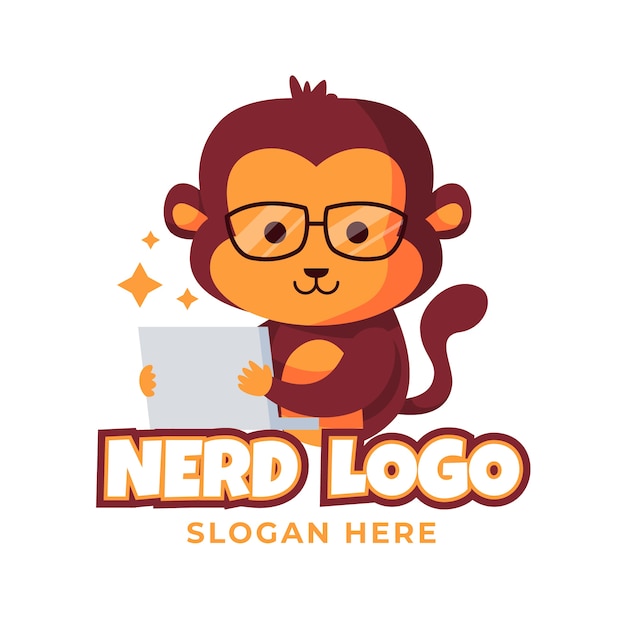 Bezpłatny wektor płaski szablon logo kreatywnego nerda