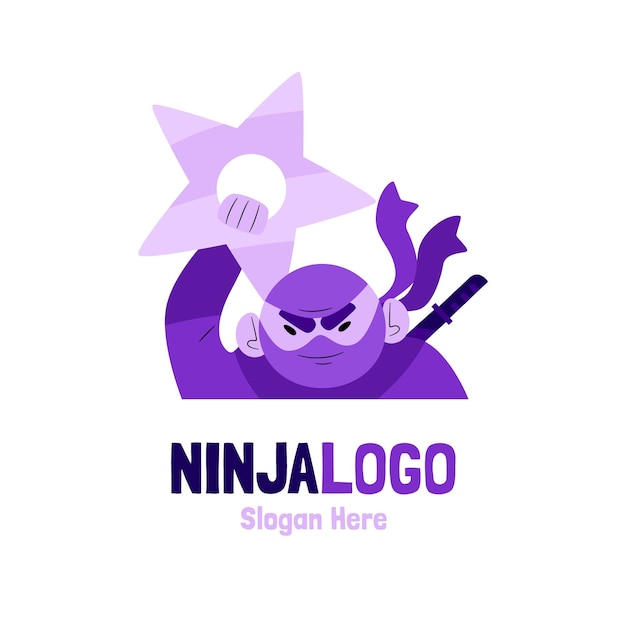Bezpłatny wektor płaski szablon logo ninja