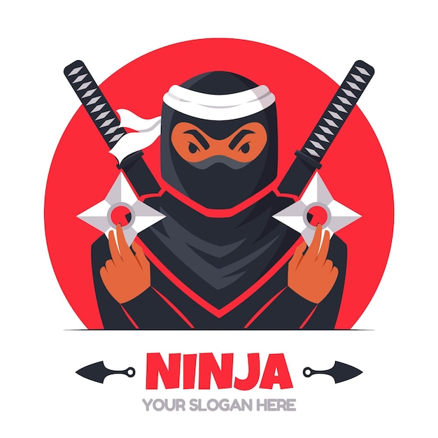 Bezpłatny wektor płaski szablon logo ninja