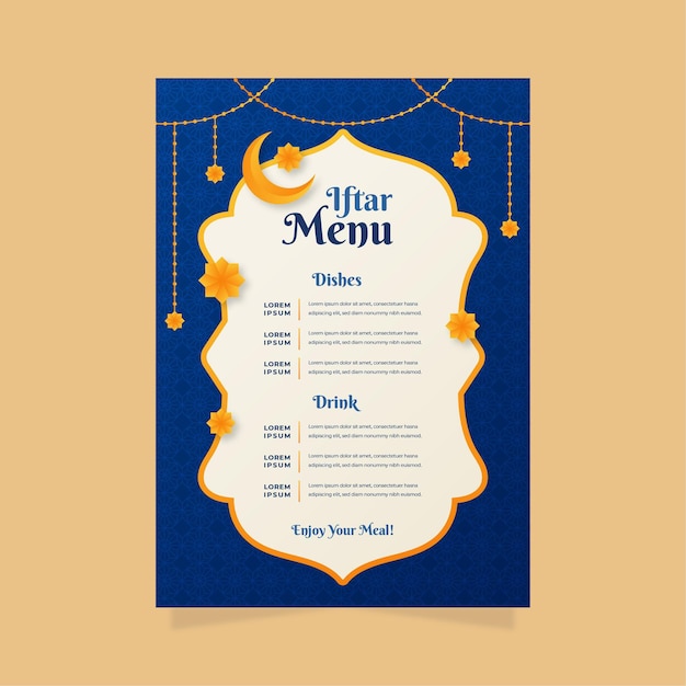 Bezpłatny wektor płaski szablon menu pionowego iftar