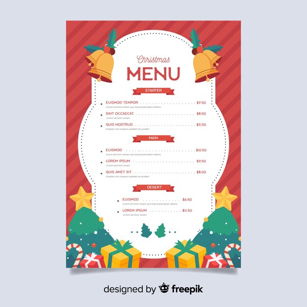 Płaski Szablon Menu świąteczne Prezenty