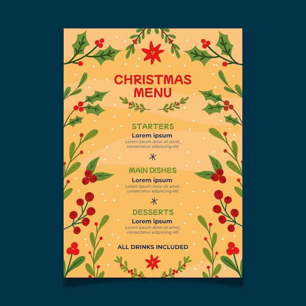 Bezpłatny wektor płaski szablon menu świątecznego