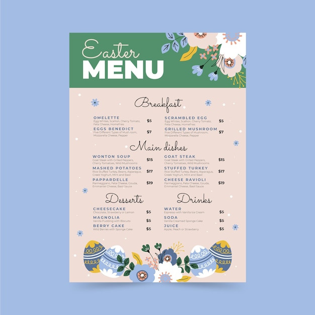 Płaski Szablon Menu Wielkanocnego