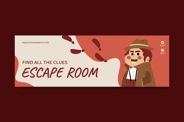 Bezpłatny wektor płaski szablon nagłówka twittera escape room