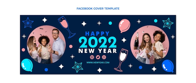 Bezpłatny wektor płaski szablon okładki mediów społecznościowych na nowy rok
