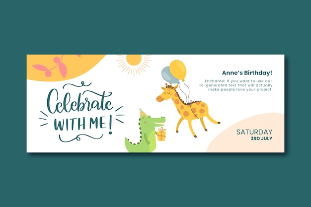 Bezpłatny wektor płaski szablon okładki mediów społecznościowych na przyjęcie urodzinowe dla dzieci