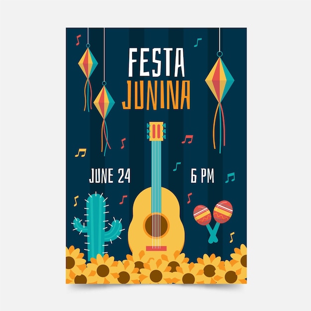 Płaski Szablon Pionowego Plakatu Festa Junina