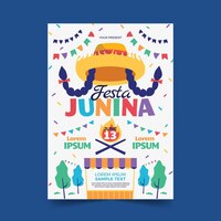 Płaski szablon pionowego plakatu festa junina