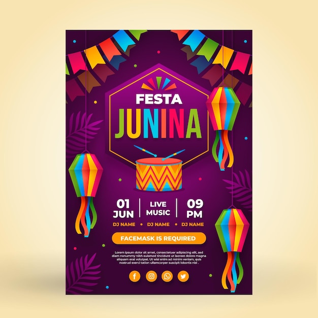 Płaski Szablon Pionowego Plakatu Festa Junina