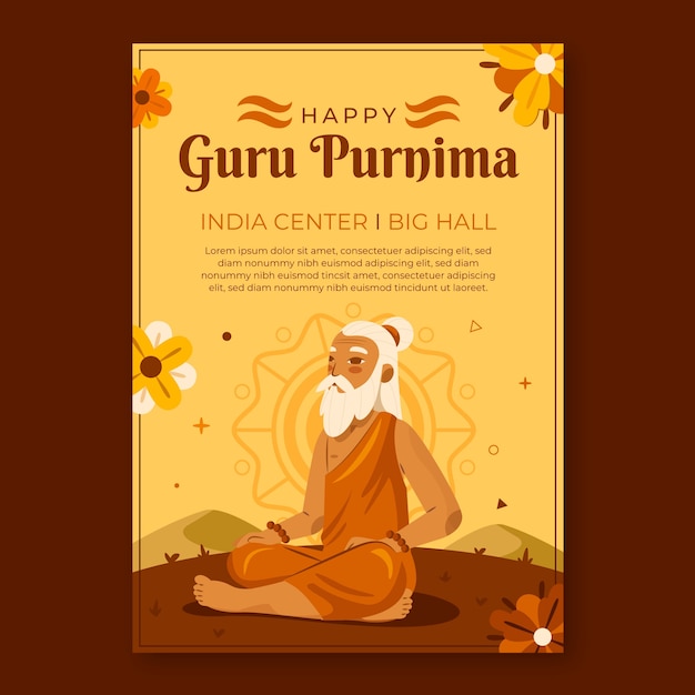 Bezpłatny wektor płaski szablon pionowego plakatu guru purnima