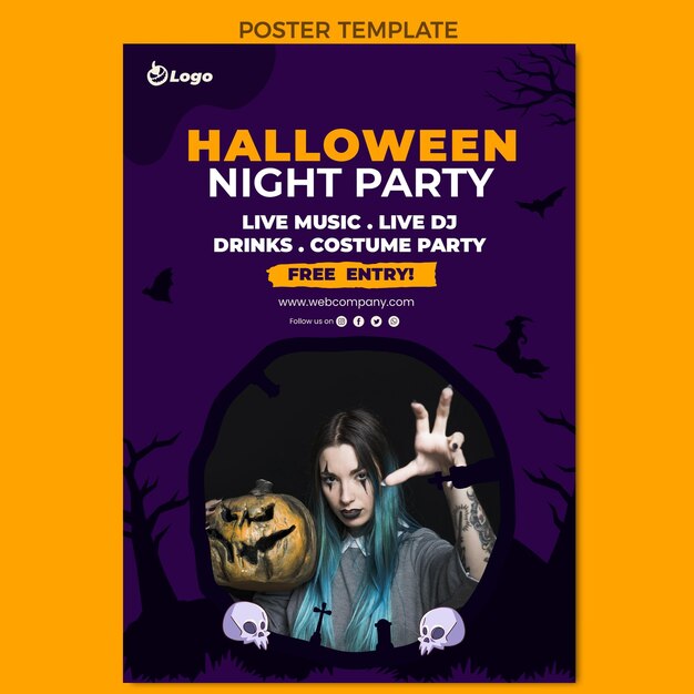 Płaski szablon pionowego plakatu halloween
