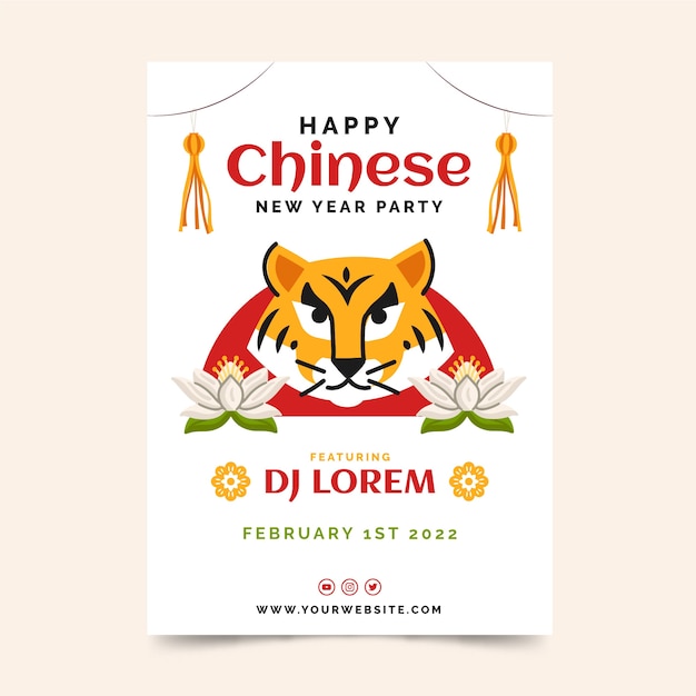 Płaski szablon pionowy plakat chiński nowy rok