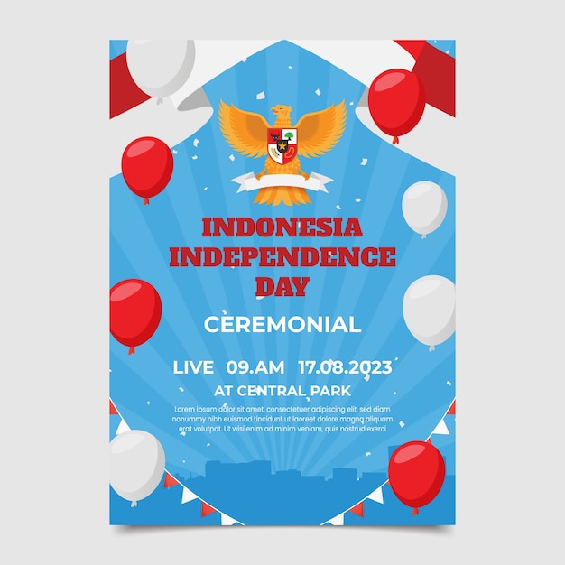 Bezpłatny wektor płaski szablon pionowy plakat dzień niepodległości indonezji