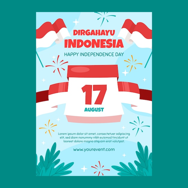 Płaski szablon pionowy plakat dzień niepodległości indonezji
