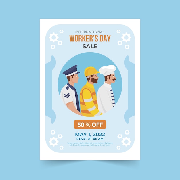 Bezpłatny wektor płaski szablon pionowy plakat dzień pracowników międzynarodowych