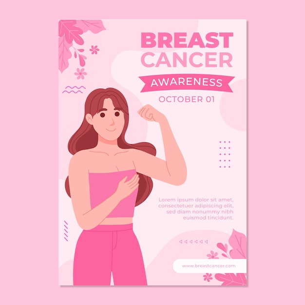 Płaski szablon pionowy plakat miesiąca świadomości raka piersi