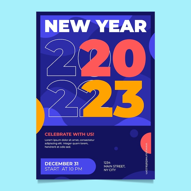Bezpłatny wektor płaski szablon pionowy plakat nowy rok 2023