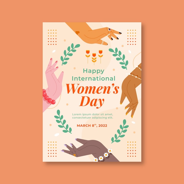 Płaski Szablon Pionowy Plakat Z Okazji Międzynarodowego Dnia Kobiet