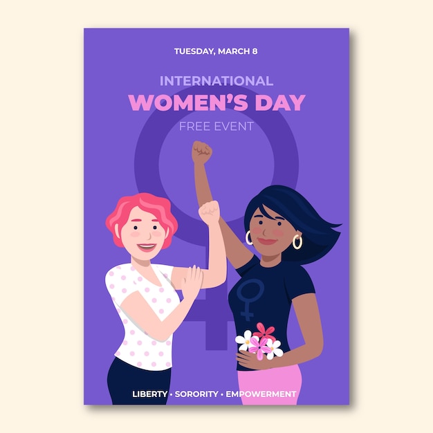 Płaski Szablon Pionowy Plakat Z Okazji Międzynarodowego Dnia Kobiet