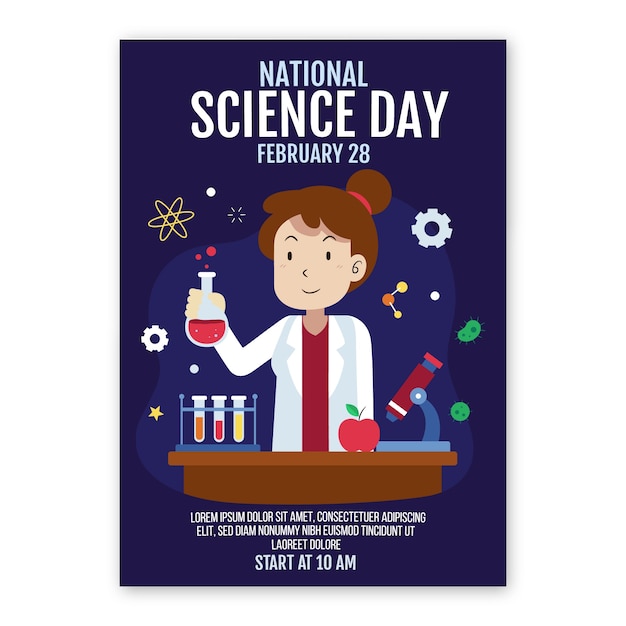 Płaski Szablon Pionowy Plakatu Narodowego Dnia Nauki